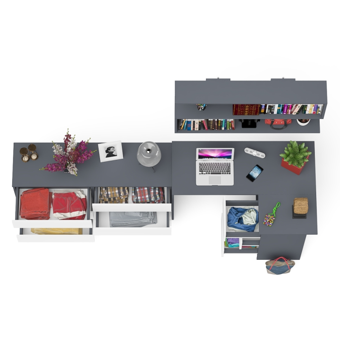 Домашние кабинеты, Комод широкий 6-ть ящиков Мори МК1380.6 с угловым компьютерным столом МС-16 правым и открытой книжной полкой