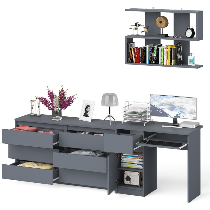 Прямые компьютерные столы, Компьютерный стол МС-1 левый с широким комодом МК1380-6 и полкой Мори 900