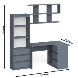 Рабочее место с угловым столом Мори МС-16 правым со стеллажом и полкой