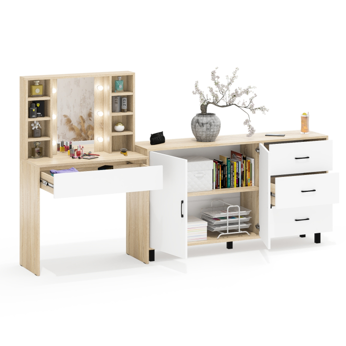 С зеркалом, Косметический cтол с подсветкой и ящиком 115 и комод 123-1604