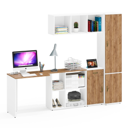 Пенал для белья с пятью полками Лидер-8 со столом для письма с полкой и тумбой