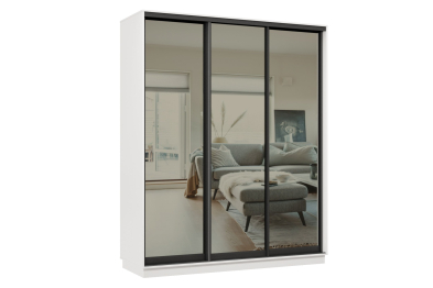 Шкаф-купе Премьер 21 (01ЗГ;01ЗГ;01ЗГ) фасады зеркало графит/трёхдверный/Профиль чёрный муар