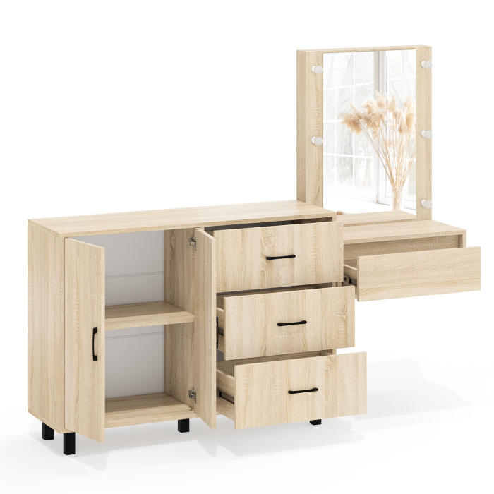 С зеркалом, Стол косметический навесной с подсветкой и тумба-комод 123-1204.