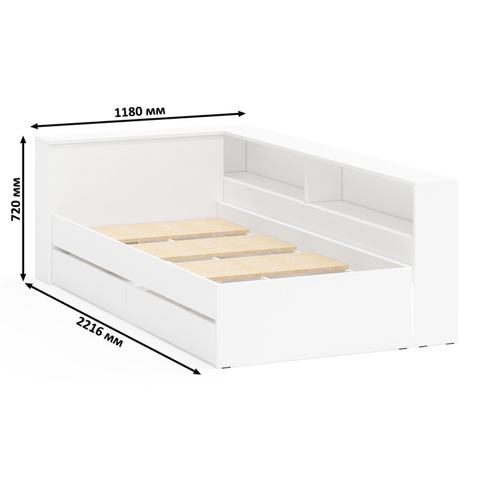 Кровати 90 см, Кровать односпальная 900 с ящиками и прикроватным блоком Ксения