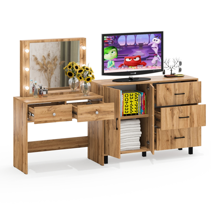 С зеркалом, Комод 123-1204 и косметический столик с подсветкой СТ-5