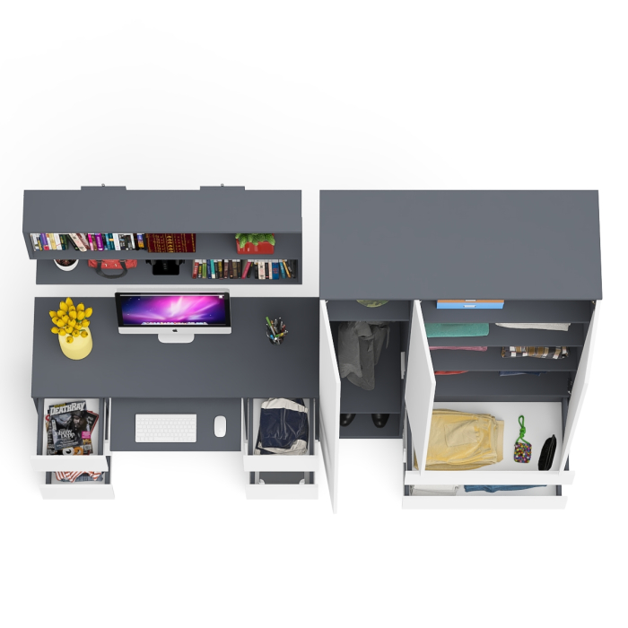 Домашние кабинеты, Шкаф-комод трёхдверный Мори МШ1200.1 с письменным столом и открытой книжной полкой