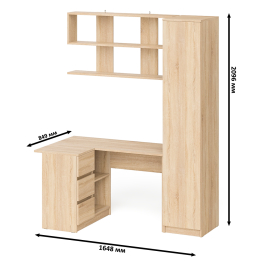 Угловой компьютерный стол с ящиками Мори МС-16 левый с книжной полкой и пеналом с полками