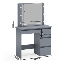Кровать с ящиками с прикроватным блоком для вещей Ксения 900 и столик косметический с подсветкой Сура