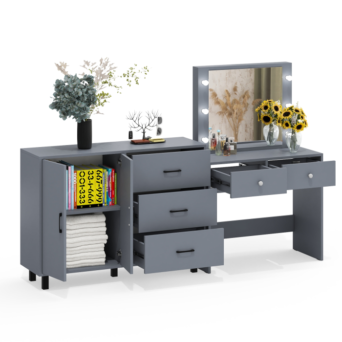 С зеркалом, Комод 123-1204 и косметический столик с подсветкой СТ-5