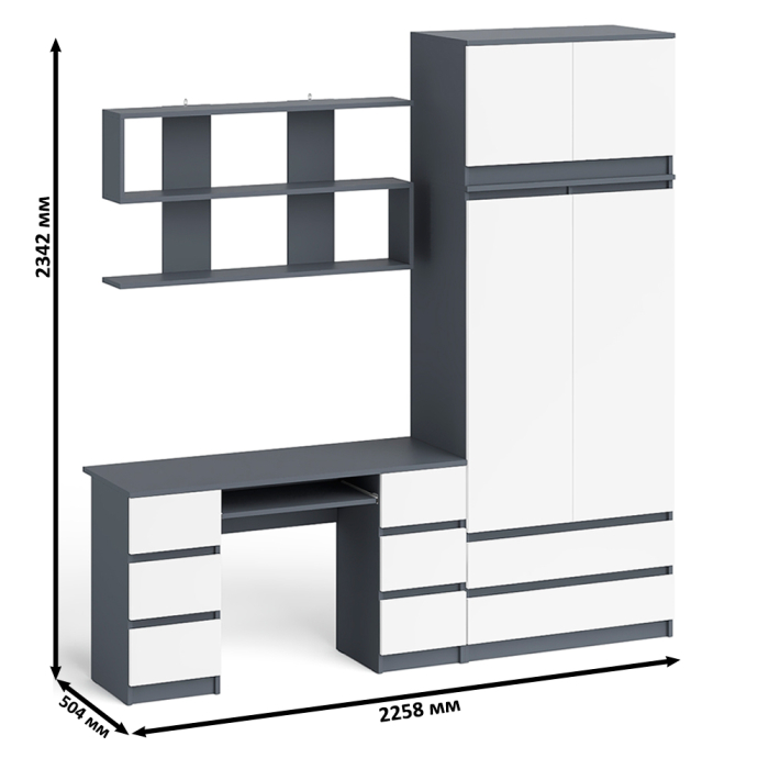 Домашние кабинеты, Шкаф-комод с антресолью Мори МШ900.1 со столом для работы и учёбы и книжной полкой