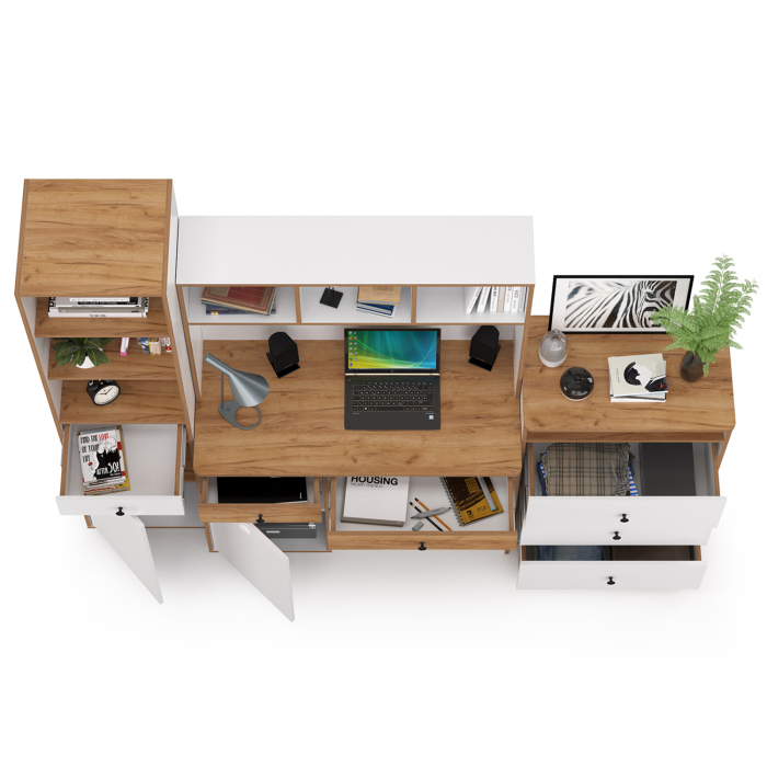Офисная мебель, Компьютерный стол, стеллаж и комод с нишей Вуди № 50