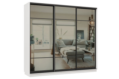 Шкаф-купе Премьер 33 (11ЗГ;11ЗГ;11ЗГ) фасады зеркало графит/трёхдверный/Профиль чёрный муар