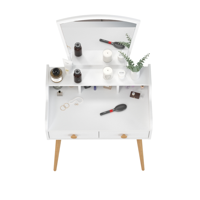 С зеркалом, Белое трюмо с двумя ящиками 4-25913