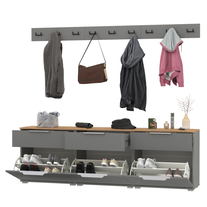 Прихожие, Три тумбы для обуви с ящиками и вешалки для верхней одежды Октава