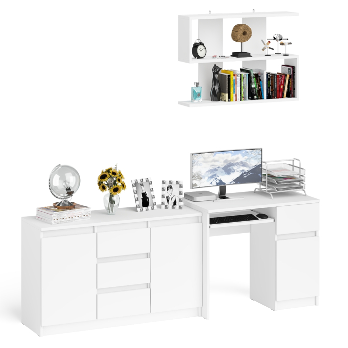 Домашние кабинеты, Компьютерный стол МС-1 тумба справа с комодом-тумбой и верхней открытой полкой