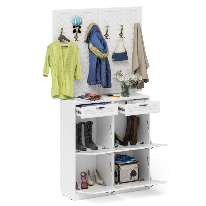 Прихожие, Две вешкалки для верхней одежды и две высоких обувницы П-6 № 04 МДФ фрезеровка ромб