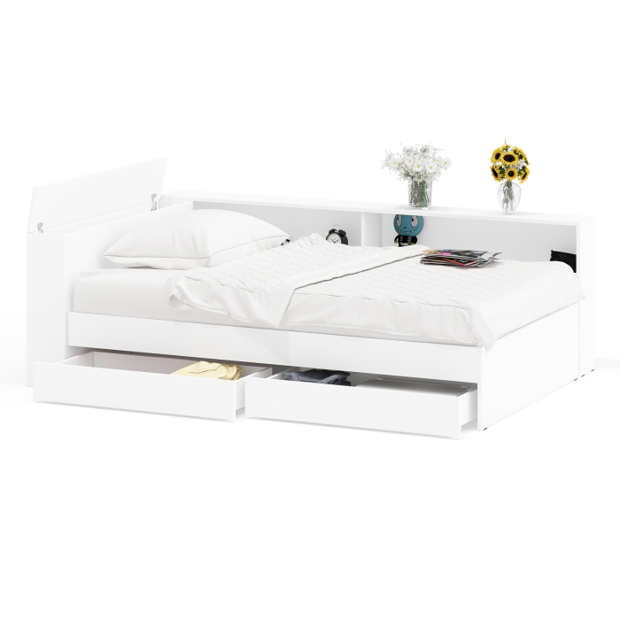 Кровати 120 см, Ксения 1200 кровать с ящиками, ящиком для белья и прикроватным блоком для вещей