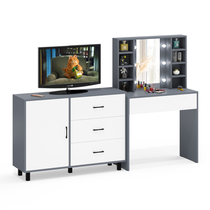 Туалетные столики, Туалетный столик с подсветкой 115 и комод с дверкой и 3-мя ящиками 122-1204