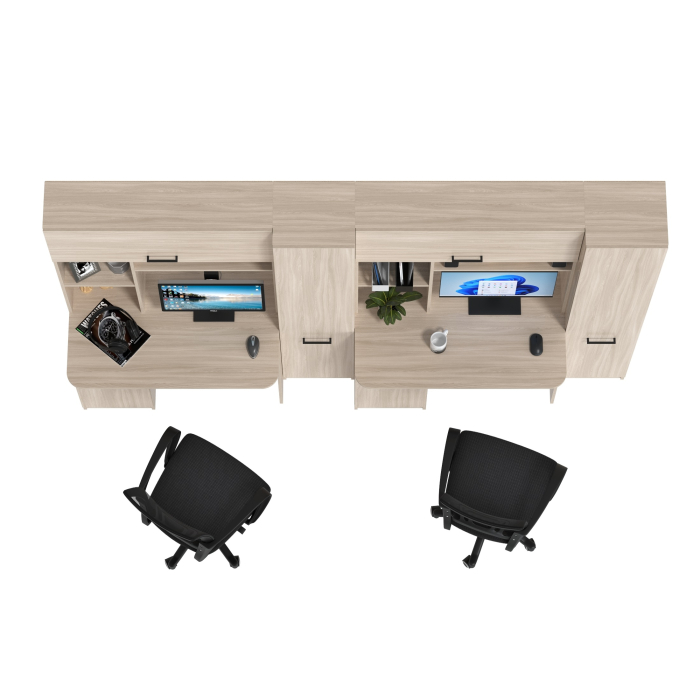 Прямые компьютерные столы, Столы рабочие для двоих с компьютерными креслами Aльфа