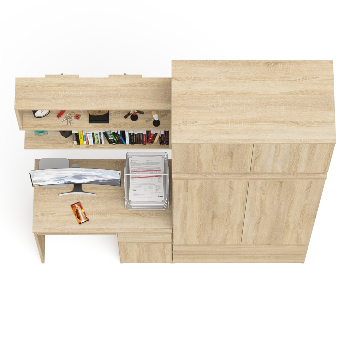 Домашние кабинеты, Шкаф с антресолью Мори МА900.1 с компьютерным столом МС-1 правым и книжной полкой