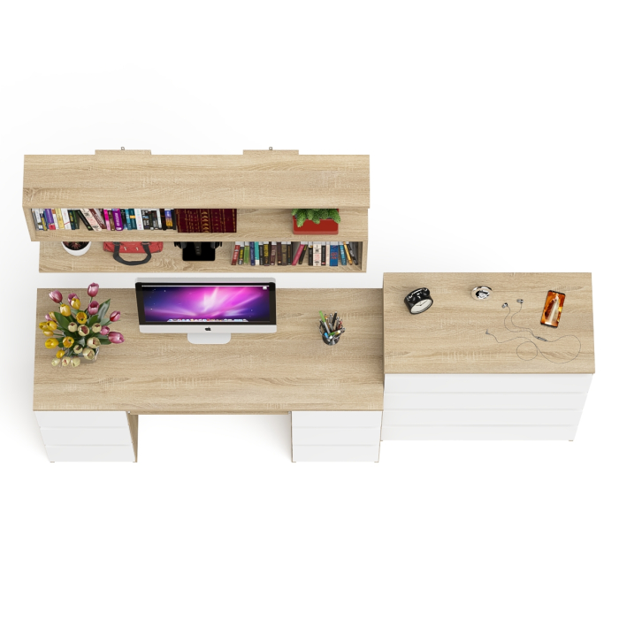 Домашние кабинеты, Стол письменный Мори МС-2 с комодом МК800 4 ящика и полкой 1200