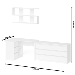 Стол угловой компьютерный Мори МС-16 левый с навесной книжной полкой и комодом МК1380.6
