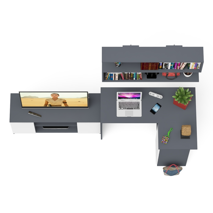 Домашние кабинеты, Стол угловой компьютерный Мори МС-16 правый с книжной полкой и ТВ-тумбой МТВ1200.1