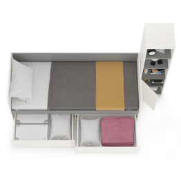 Кровать с ящиками Торонто со стеллажом