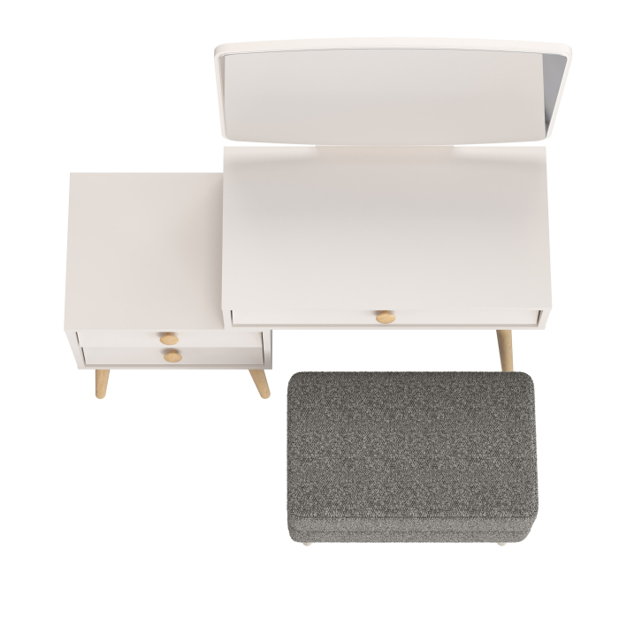 С зеркалом, Женское трюмо для спальни Афина и банкетка на ножках Тифани