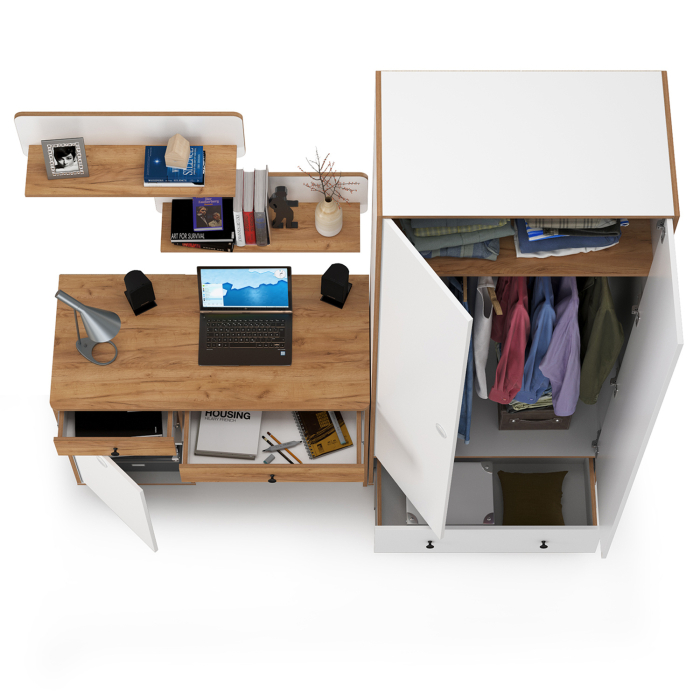 Офисная мебель, Стол письменный с двумя открытыми полками и шкафом Вуди