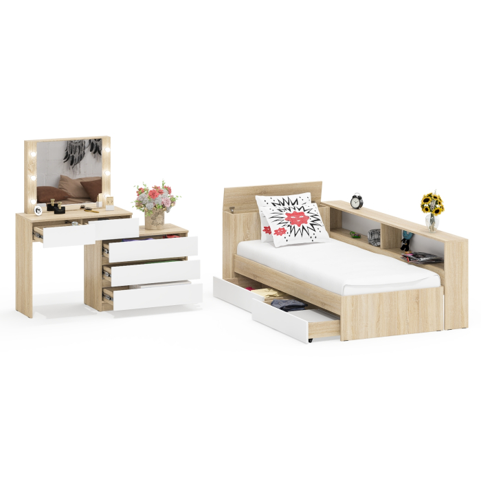 Спальные гарнитуры, Столик косметический с лампочками 110 и Ксения 900 односпальная кровать с ящиками и прикроватным блоком