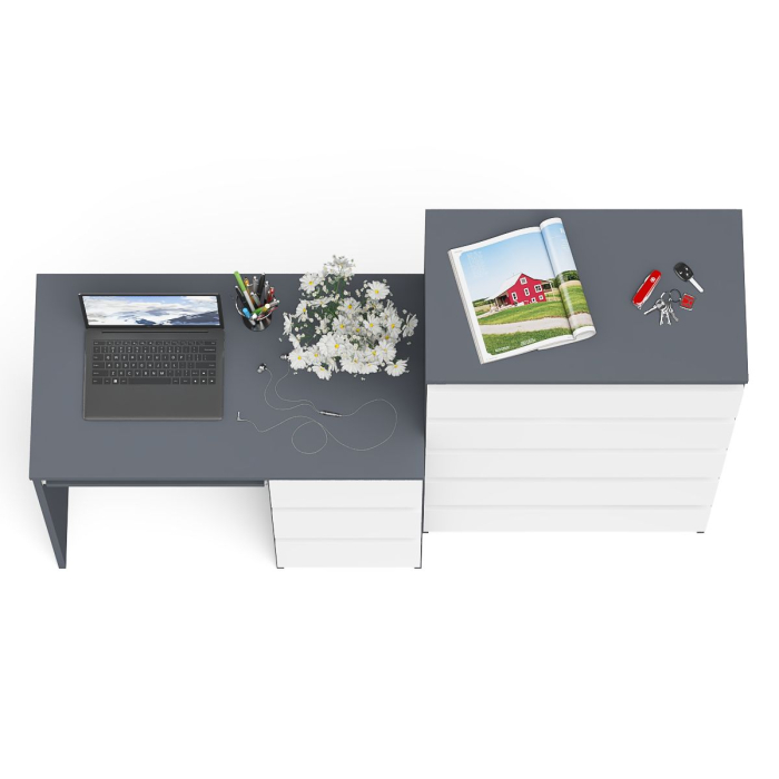 Домашние кабинеты, Высокий комод Мори на 700 5 ящиков и компьютерный стол Мори МС-6 тумба справа