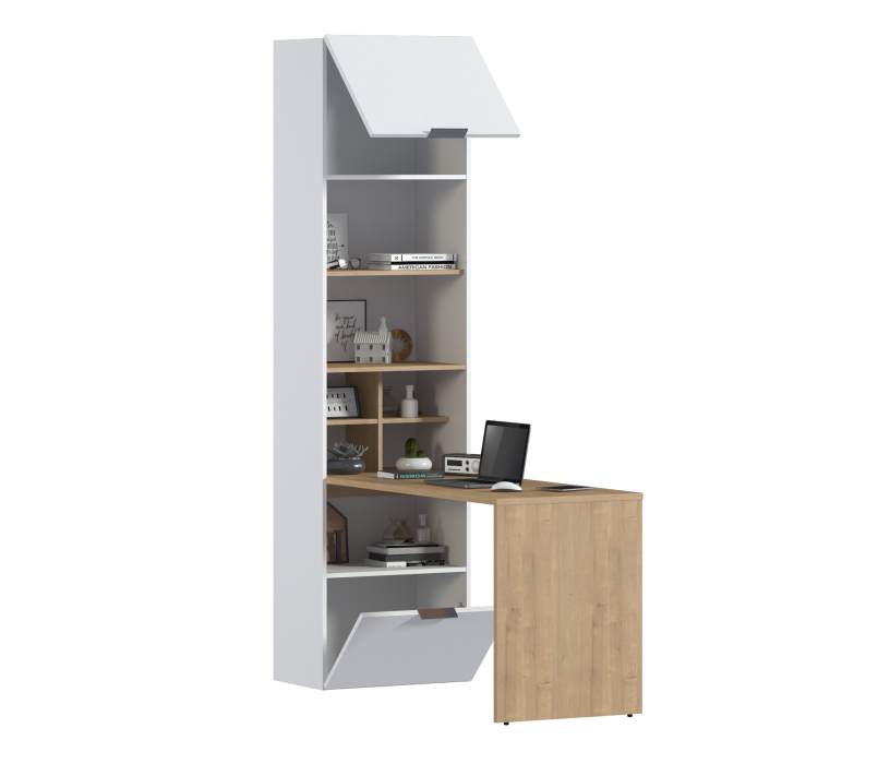 Стеллажи, Стеллаж со столом Мальта СБ-3261 Белый,Дуб Гамильтон/МДФ Белый