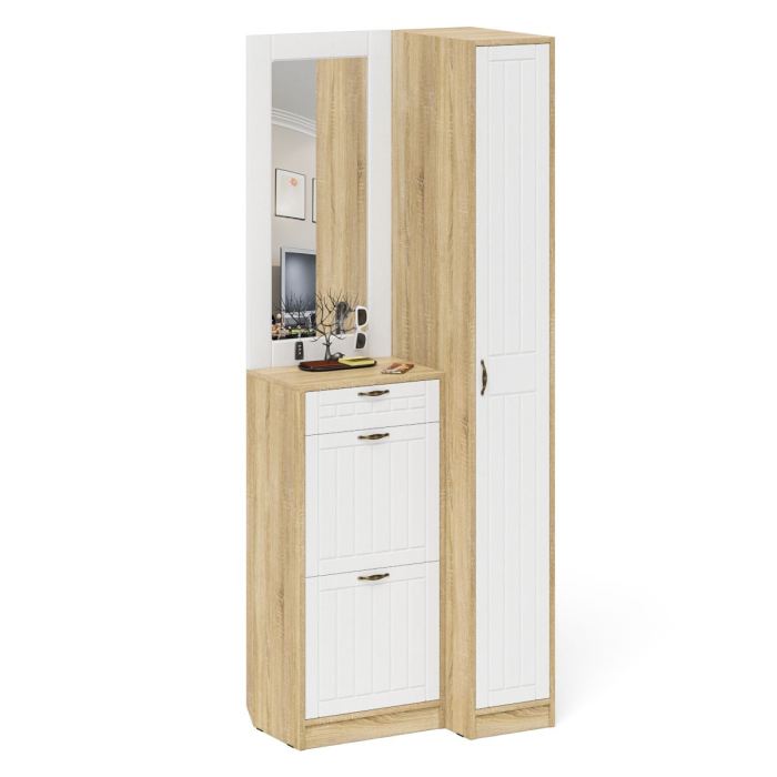 Прихожие, Пенал для прихожей П-6-500 и высокая обувница с зеркалом фрезеровка прованс