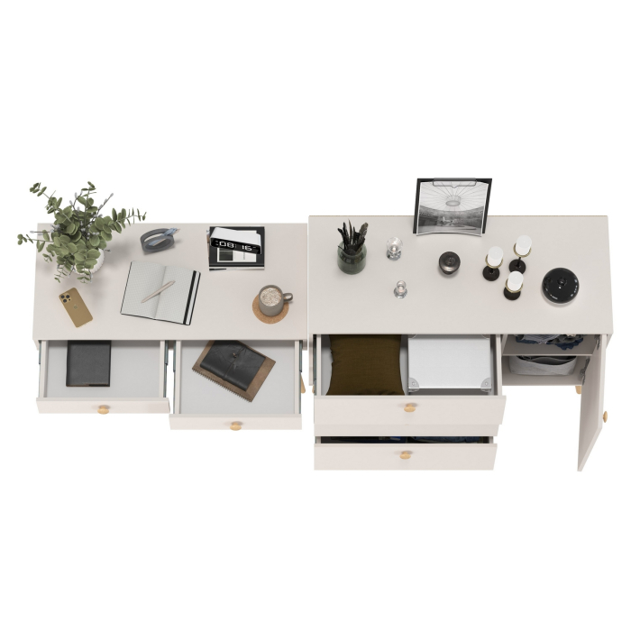 Туалетные столики, Туалетный стол с ящиками Афина и комод с дверкой и тремя ящиками