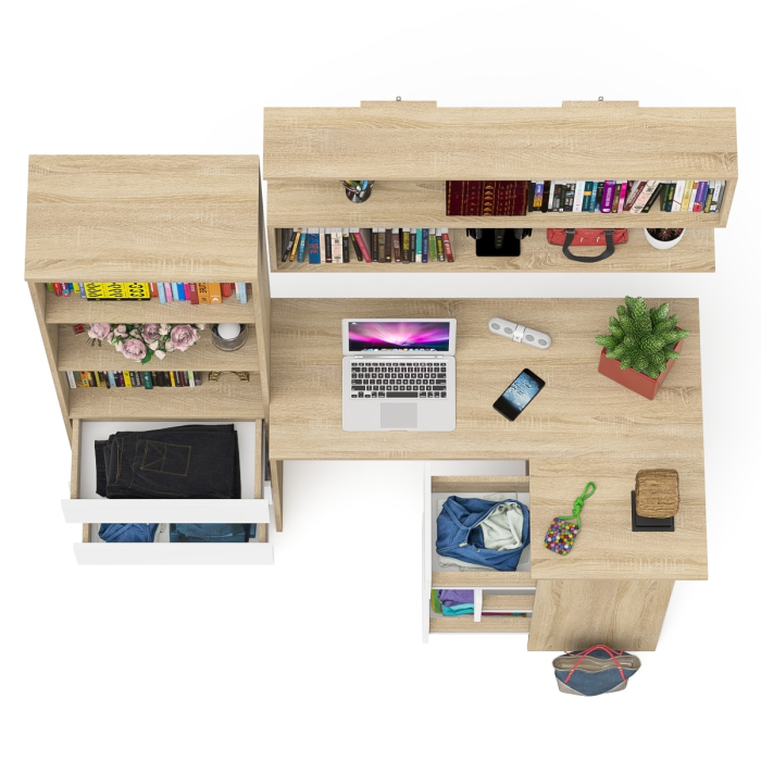 Домашние кабинеты, Рабочее место с угловым столом Мори МС-16 правым со стеллажом и полкой