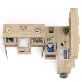 Стол компьютерный угловой Мори МС-16 левый с комодом МК1200.4 и навесной открытой полкой 1200