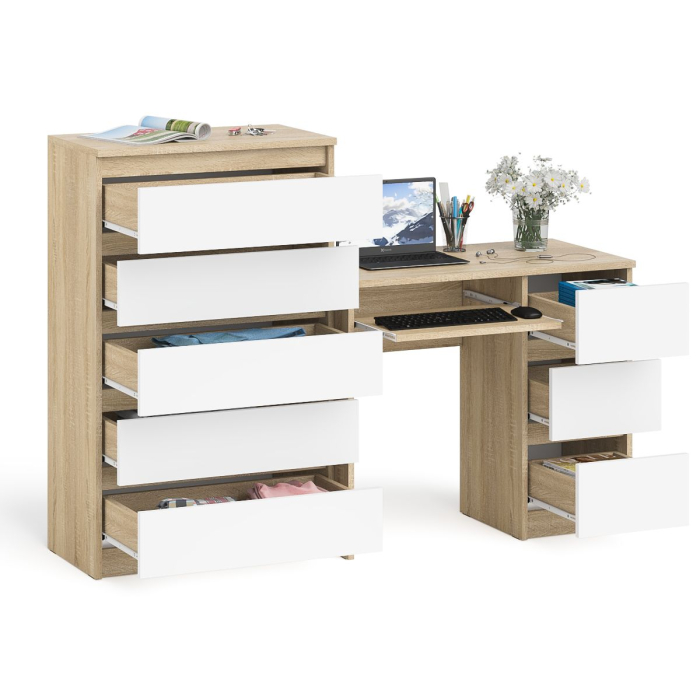 Домашние кабинеты, Высокий комод Мори на 700 5 ящиков и компьютерный стол Мори МС-6 тумба справа