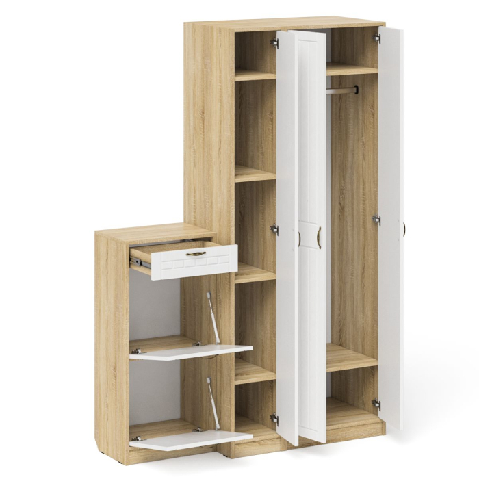 Прихожие, Тумба для обуви две секции в прихожую П-6-500 с пеналом и шкафом фрезеровка прованс