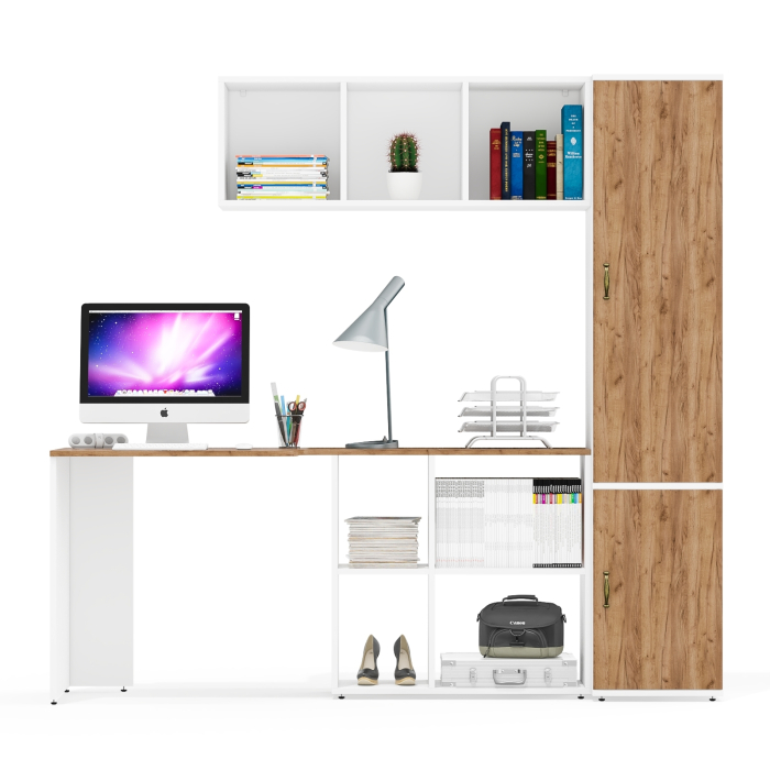 Домашние кабинеты, Пенал пять полок и стол компьютерный с верхней навесной полкой Лидер-8