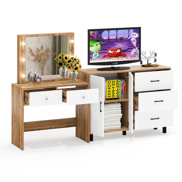 С зеркалом, Комод 123-1204 и косметический столик с подсветкой СТ-5