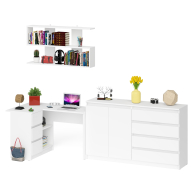 Домашние кабинеты, Угловой компьютерный стол с тремя ящиками Мори МС-16 левый с тумбой-комодом и книжной полкой