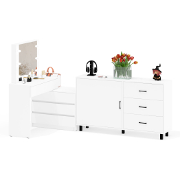 Стол-трансформер косметический с подсветкой 110 и комод-тумба три ящика 122-1504