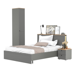 Кровать двуспальная Остин с ортопедом и платяной шкаф-пенал с тумбой прикроватной