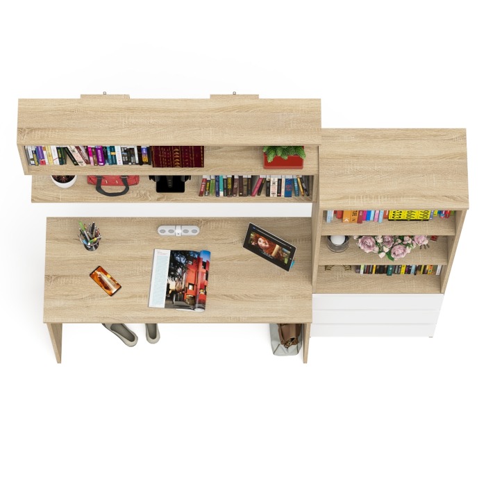 Прямые компьютерные столы, Стеллаж-комод Мори с письменным столом на 1200 и навесной полкой на 1200