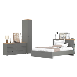 Бельевой шкаф-пенал Остин с кроватью с основанием и комодом на 6-ть ящиков