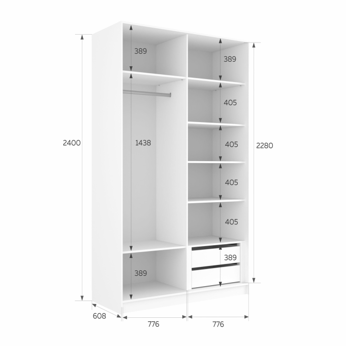 Шкафы-купе 2-х дверные, Шкаф-купе Эста ДСП+Зеркало 160х66х240
