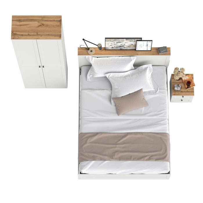 Спальные гарнитуры, Двухспальная кровать Остин с ортопедическим основанием и шкаф с полками 16.307 с тумбочкой прикроватной