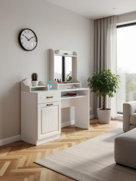 Стол туалетный с зеркалом и настольной полкой Ливерпуль ясень ваниль/белый