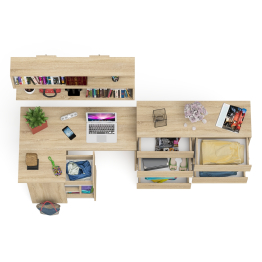 Книжная полка Мори 1200 с комодом 1200.8 и компьютерным столом МС-16 левым